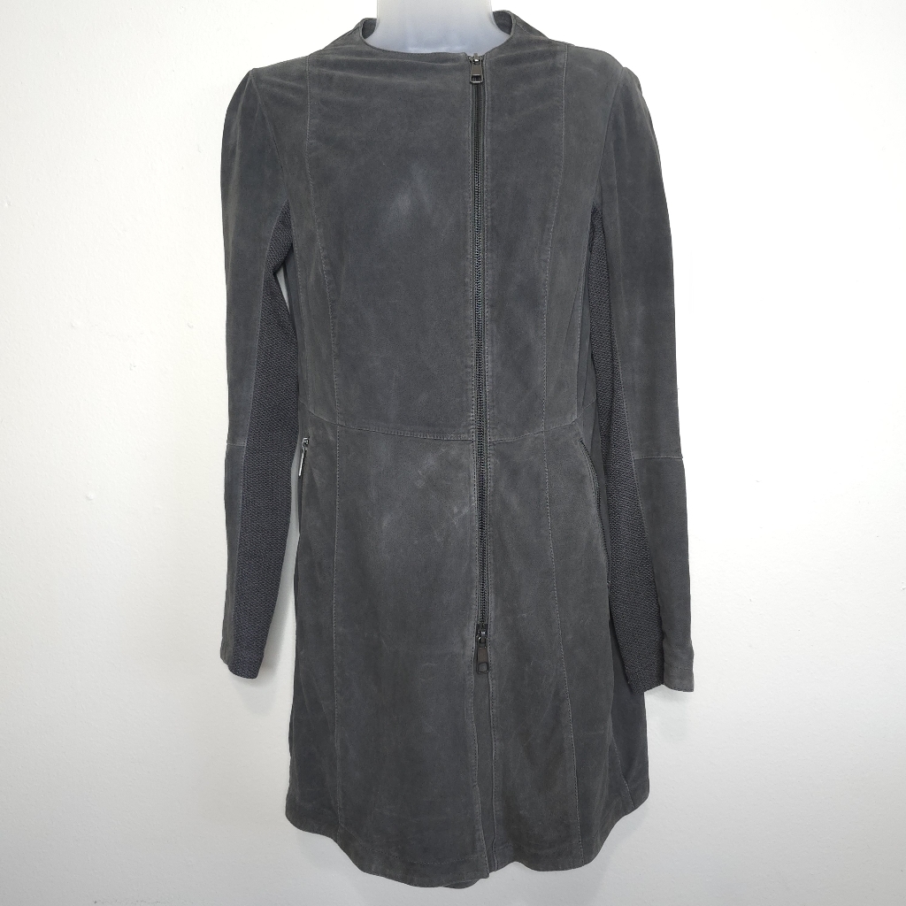 Gimos Gms-75 Smoke Gray Soft Leather Suede Jacket Womens Medium Made In Italy